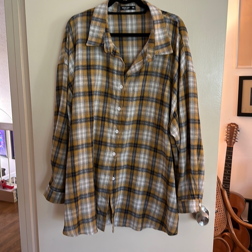 SHEIN Curve 3X soft flannel, oversized and cozy, yellow/gray plaid